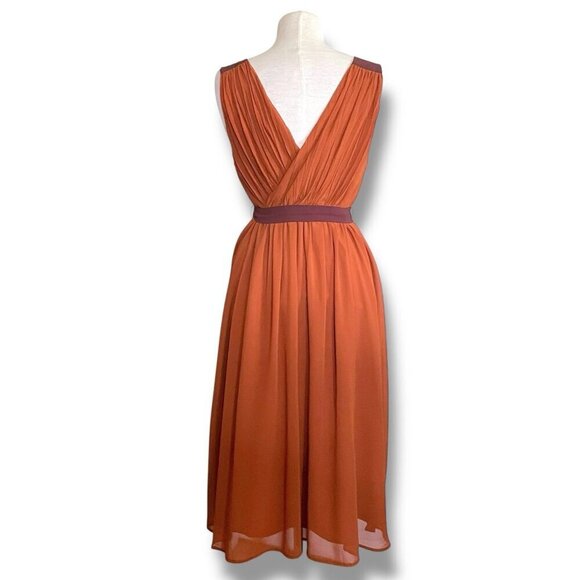Modcloth Womens Wholly Romantic Midi Dress Sz Medium Brown Sash Belt Grecian - Picture 9 of 11